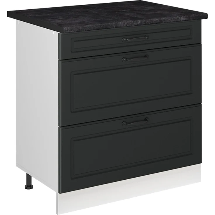 Küchenunterschrank R-Line Anthrazit Landhaus/Weiß 80 cm mit 3 Schubladen Arbeitsplatte Anthrazit Vicco – Bild 1