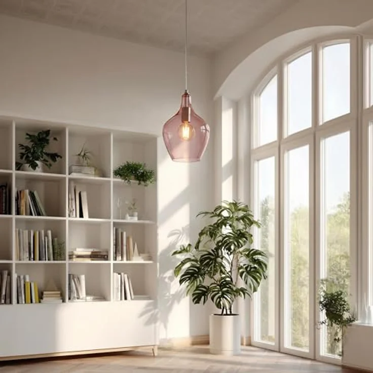 LA BURBUJA Pendelleuchte Ø22CM Mattes Nickel, Rosé Glas – Elegante 1-flammige E27 Hängelampe für Wohn- & Mädchenzimmer – Bild 9