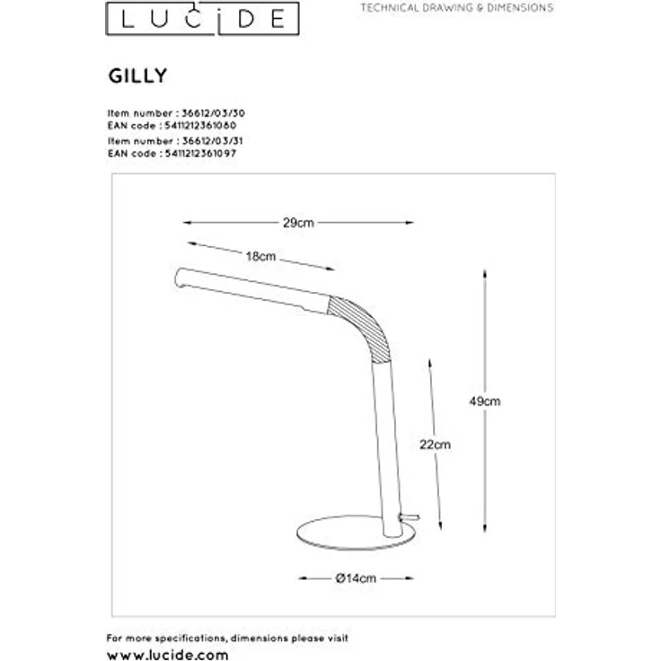 LUCIDE GILLY Schreibtischlampe, LED 1x5W 2700K, flexibel, Weiß – Bild 3