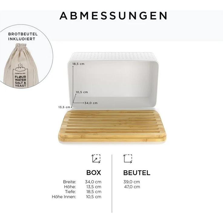 LARS NYSØM Brotkasten Glæde, Edelstahl, Metallbrotbox mit Brotsack und Bambusschneidebrett – Bild 3
