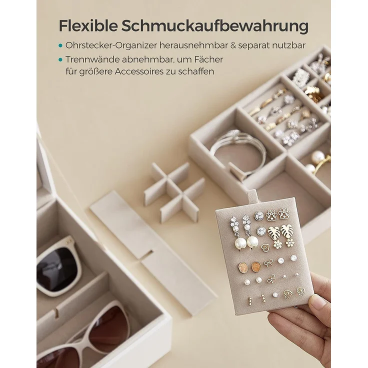 Songmics Schmuckkasten, 2 Ebenen, Schmuckkasten mit Griff, Schmuckbox – Bild 5
