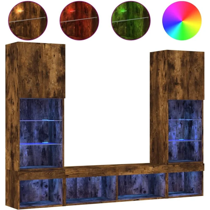 vidaXL 5-tlg. Wohnwand mit LED-Beleuchtung Räuchereiche Holzwerkstoff 3216694 – Bild 2