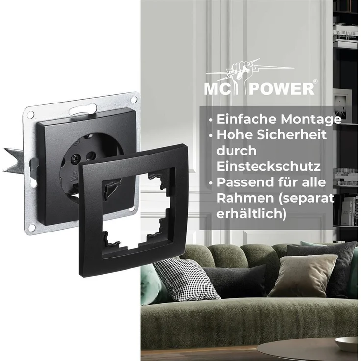 Schutzkontakt-Steckdose McPower ''Flair'', 250V~/16A, Steckanschluss, matt schwarz – Bild 4