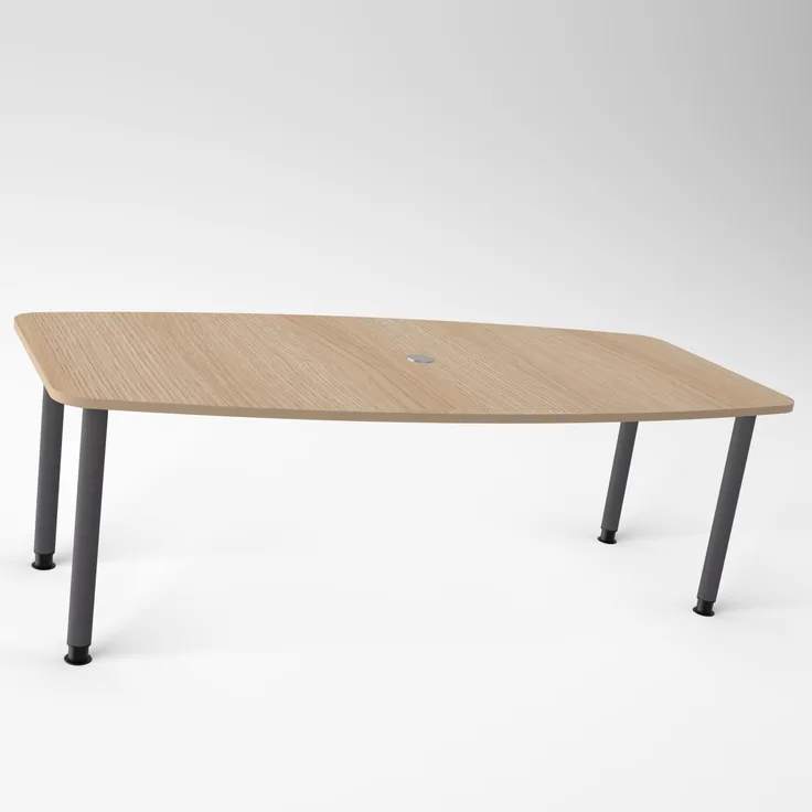 Rheinland Möbel Konferenztisch KONTI 220x103 cm – ovaler Besprechungstisch in Grau mit graphitfarbenen Rundrohrfüßen & Kabelauslass, Meetingtisch für 6–8 Personen, moderner XXL-Tisch fürs Büro & Besprechungsraum