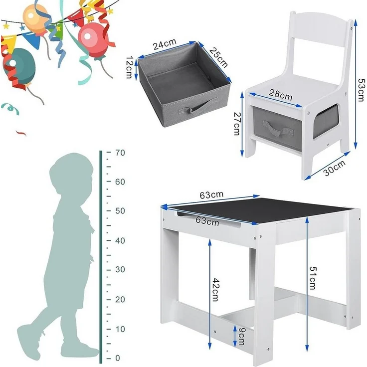 EUGAD Kindersitzgruppe, (3-tlg), mit Tafel und Papierrolle, Stauraum, Weiß – Bild 2