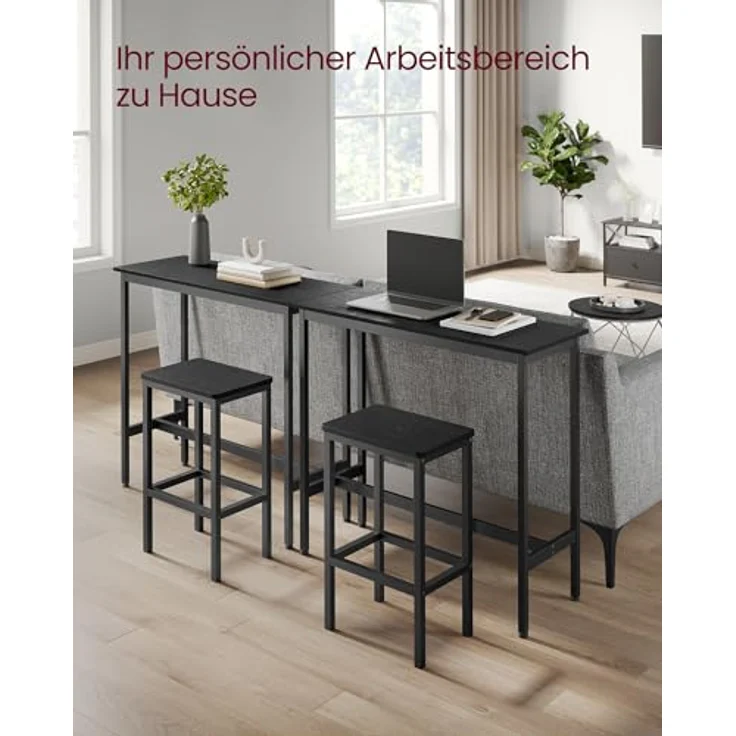 Vasagle Bartisch Bartisch-Set, Stehtisch(100 x 40 x 90 cm) mit 2 Barhockern – Bild 5