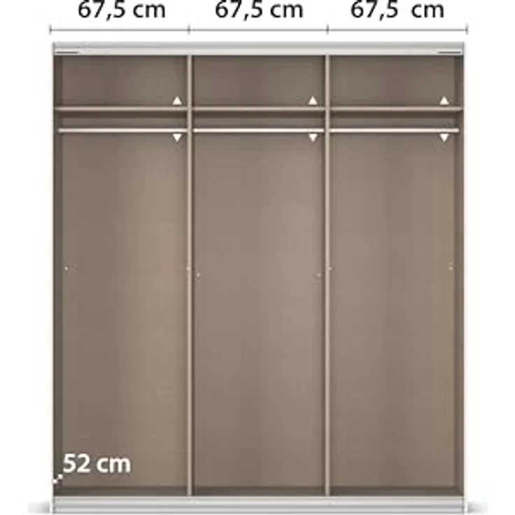 Rauch Möbel Kulmbach, Kleiderschrank mit Schwebetüren für Schlafzimmer, Kinderzimmer, Jugendzimmer, Garderobe, Flur, 3-türig, mit Spiegel, Zubehör Basic, Farbe Grau metallic, Schwarz, Breite 203 cm – Bild 7