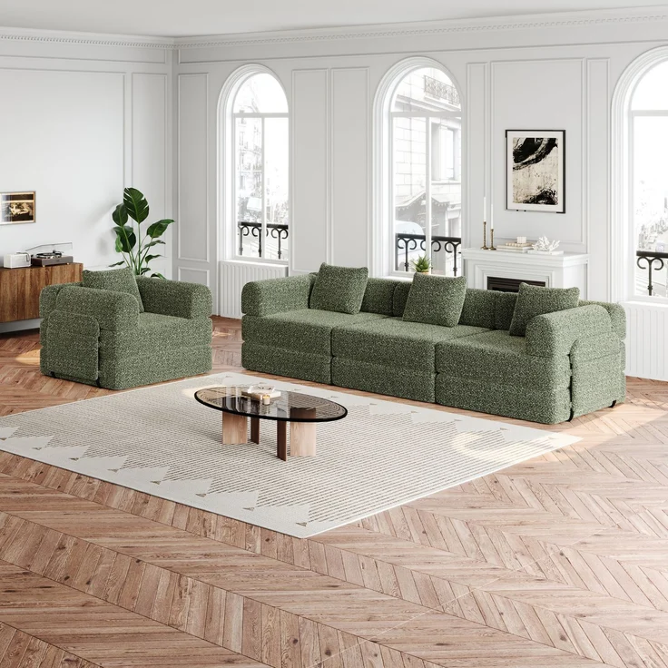 ZUBALIYA SchlafSofa mit LED - Beleuchtung, mit Ablageflächen, mit Chenille - Bezug, mit Samtbezug, mit breiten Armlehnen – Bild 11