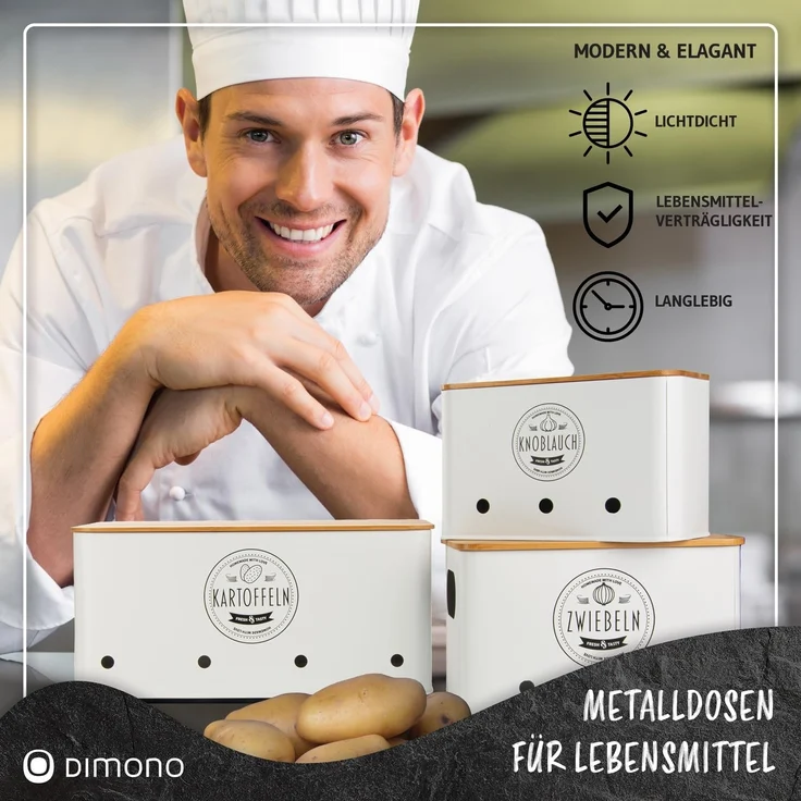 Dimono Aufbewahrungsbox Dimono 3er Vorratsbox Set–Gemüseaufbewahrung für Kartoffeln & Zwiebel (Frischhaltedose, Lebensmittel-Box), Ideal für Zwiebeln, Kartoffeln & Knoblauch – Bild 5