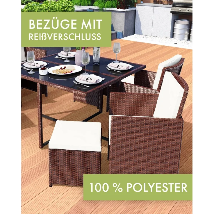 Swing&Harmonie Garten-Essgruppe Poly Rattan Sitzgruppe Esstisch Lounge Gartenmöbel, (Sitzgarnitur, Tisch, Stühle, Hocker Garnitur Set) – Bild 4