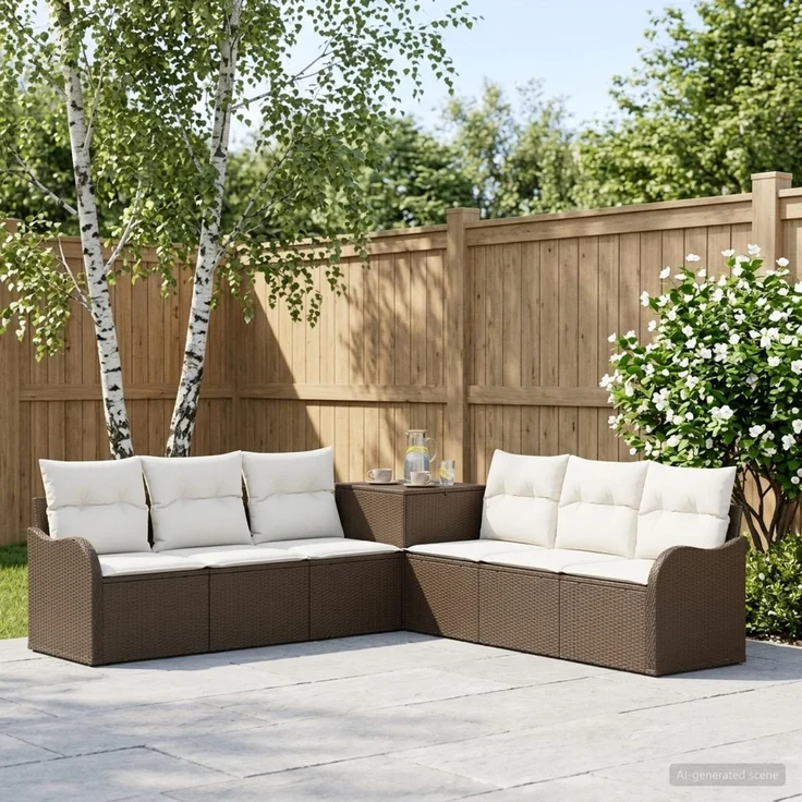 vidaXL Sofa Set 7 stk. Braun und Creme Weiß Polyrattan und Stahl 3448680 – Bild 1