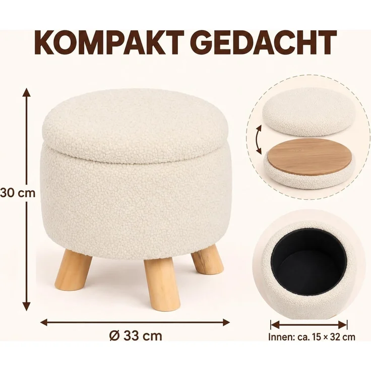 Relaxdays Hocker mit Stauraum Teddystoff – Bild 3