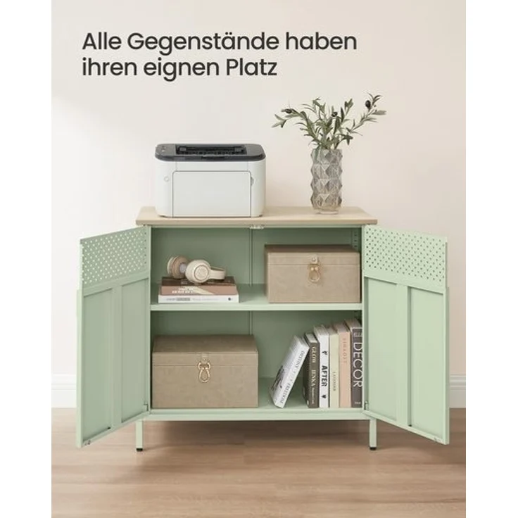 SONGMICS 'LSCDE102C01' Metallschrank mit Doppeltür, verstellbarer Einlegeboden, Stahl / Holzspanplatte lorbeergrün, 40 x 80 x 76 cm – Bild 3