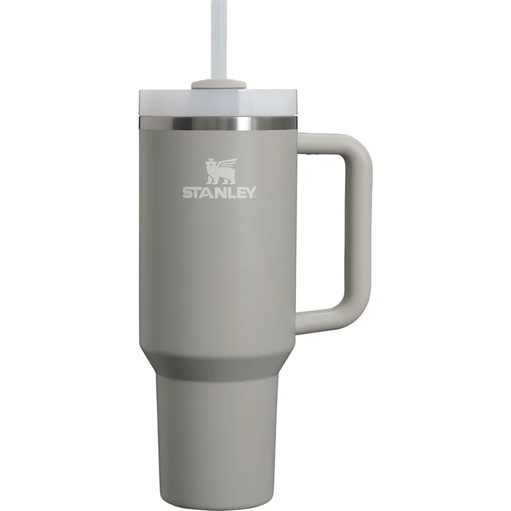 STANLEY Quencher H2.0 FlowState Trinkflasche mit Strohhalm 1.2L - Thermobecher Kühlt 11 Stunden - 48 Stunden Eisgekühlt - Spülmaschinenfest - Thermosflasche BPA Frei - Kaffeebecher To Go - Ash