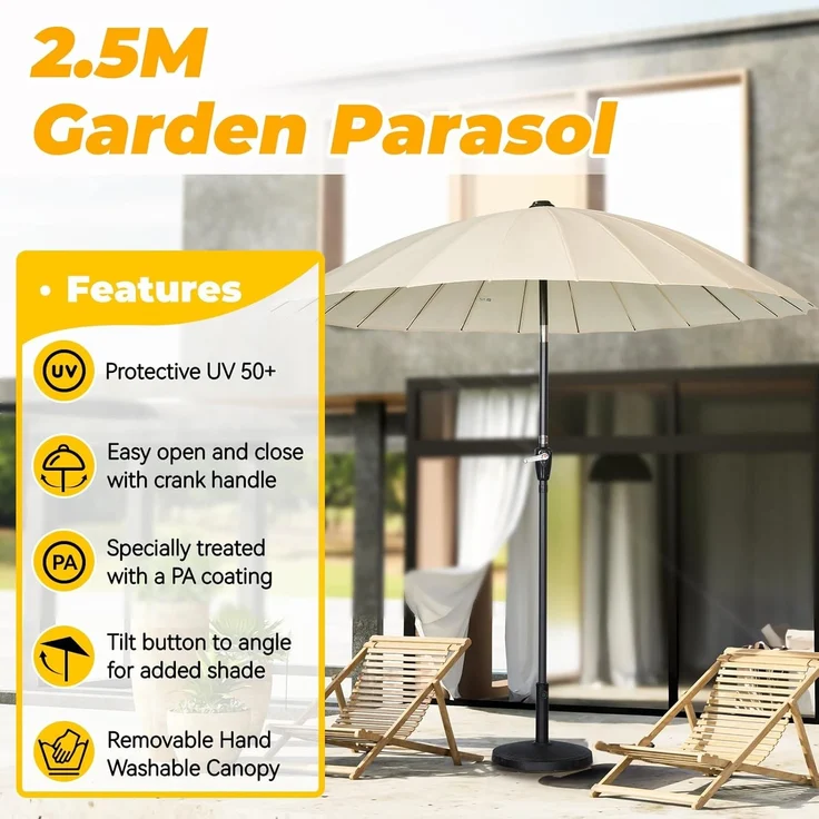 Angel Living Sonnenschirm Terrassenschirm Ø 250cm, Rund Shanghai Stil, UV-Schutz 50+, mit Kurbel, ideal für Garten, Terrasse, Hof und Pool – Bild 4