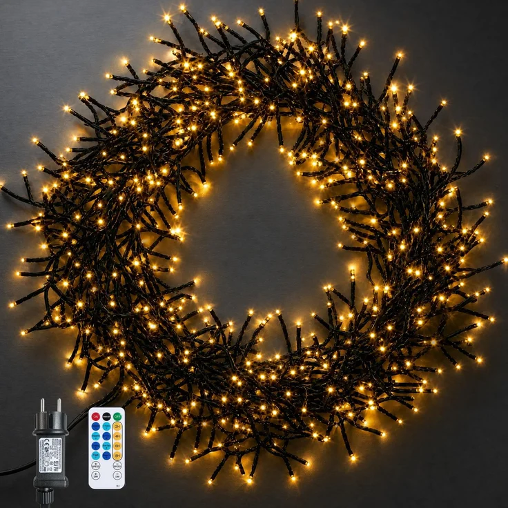 LEDYA Cluster Lichterkette Außen mit Stecker, 12 m, 1000 LEDs, Warmweiß | Weihnachtslichterkette mit Fernbedienung, 8 Modi, Timer, Speicherfunktion, Wasserdicht Christbaumbeleuchtung für Innen Garten
