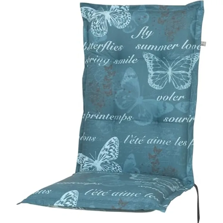 KETTtex Hochlehnerauflage Hochlehner Bali 2388 blau/petrol Schmetterlinge 120x49x8 cm KETTtex, (1 St), Halteband verstellbar mit Bindebändern