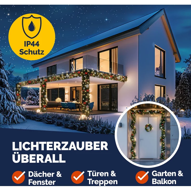 Casaria Weihnachtsgirlande 5m 80 LED inkl. Deko mit Fernbedienung Outdoor Girlande Weihnachten Tannengirlande Außen Weihnachtsdeko – Bild 4