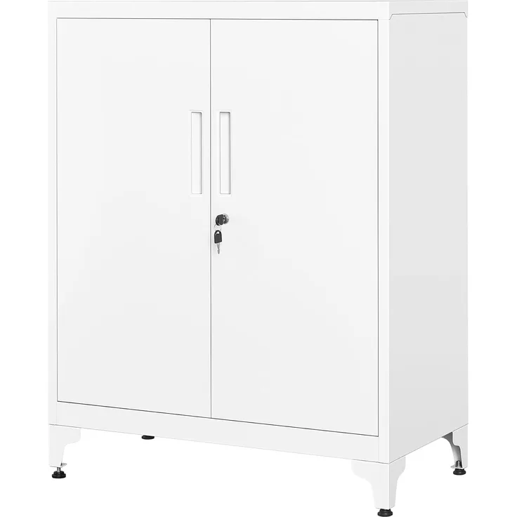SONGMICS Aktenschrank, Mehrzweckschrank, Büroschrank mit 2 Türen, Schrank abschließbar, Aufbewahrungsschrank aus Stahl, für Arbeitszimmer, Wohnzimmer, mattweiß OMC013W01