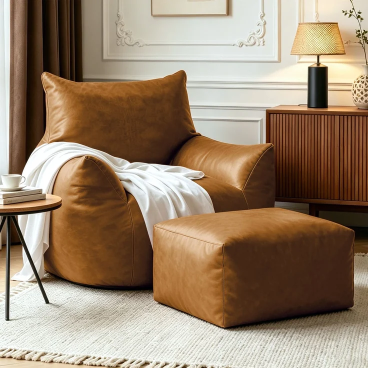 Sitzsack 103cm×90cm×70cm in Braun mit Hocker und ergonomischer Form – Bild 1