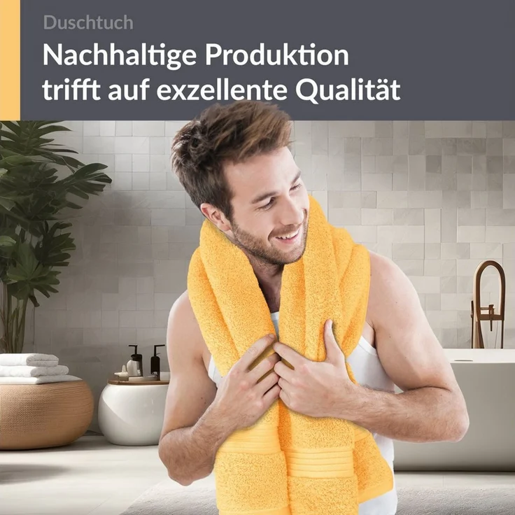 Lashuma Duschtuch Linz, Frottee (1-St), Gelbes Duschtuch 70x140 kuschelig – Bild 4