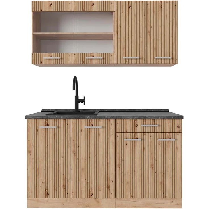 Singleküche R-Line Artisan-Eiche/Goldkraft Eiche 140 cm , AP Anthrazit Vicco – Bild 1