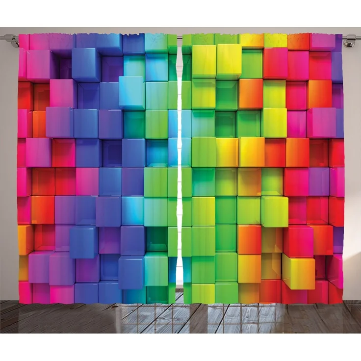 Abakuhaus Gardine Schlafzimmer Kräuselband Vorhang mit Schlaufen und Haken, Bunt rainbow Color – Bild 1
