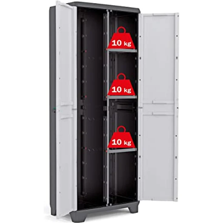 Keter Linear Utility Gartenschrank aus Kunststoff, Besenschrank, Kunststoffschrank, hellgrau, 68 x 39 x 173 cm – Bild 7