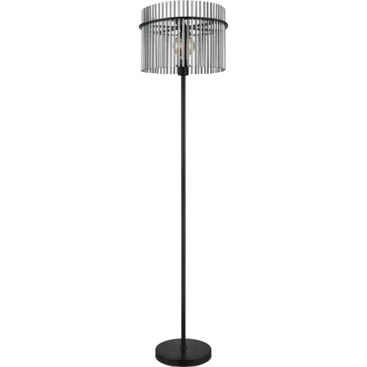 Stehlampe, Metall, schwarz, Glas, rauchfarben, H 152 cm – Bild 2
