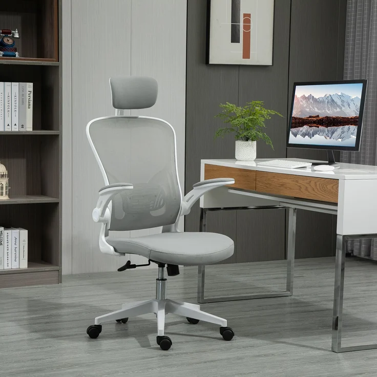 MELAYR, Bürostuhl ergonomischer Shreibtischstuhl mit Wippfunktion hoher Rückenlehne, 65 x 64 x 122 cm, Grau – Bild 3