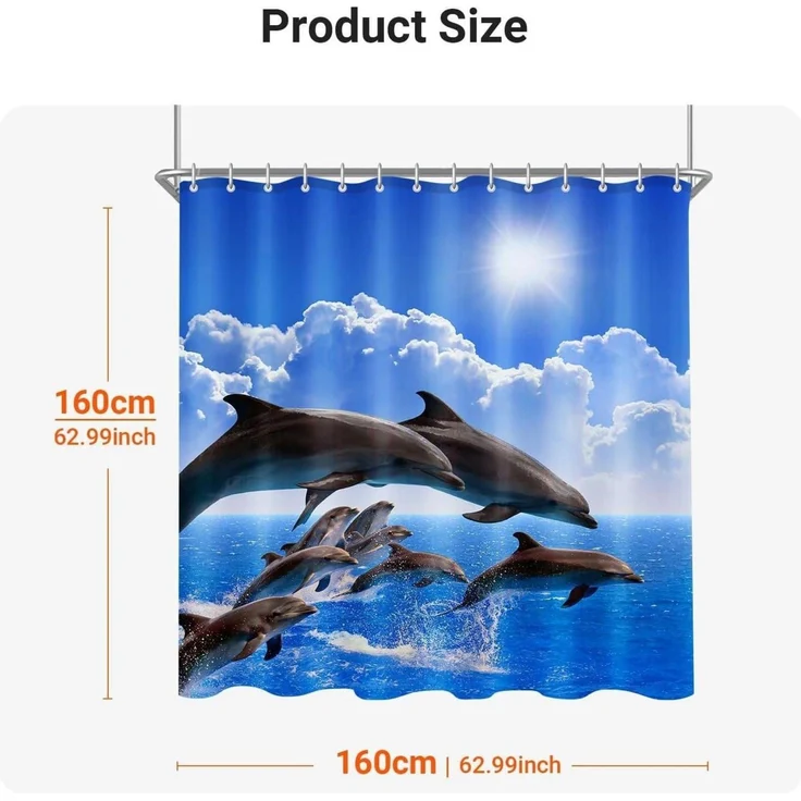 Duschvorhang Delphin 100x180cm Antischimmel Textil 7 Ösen Badezimmer – Bild 2