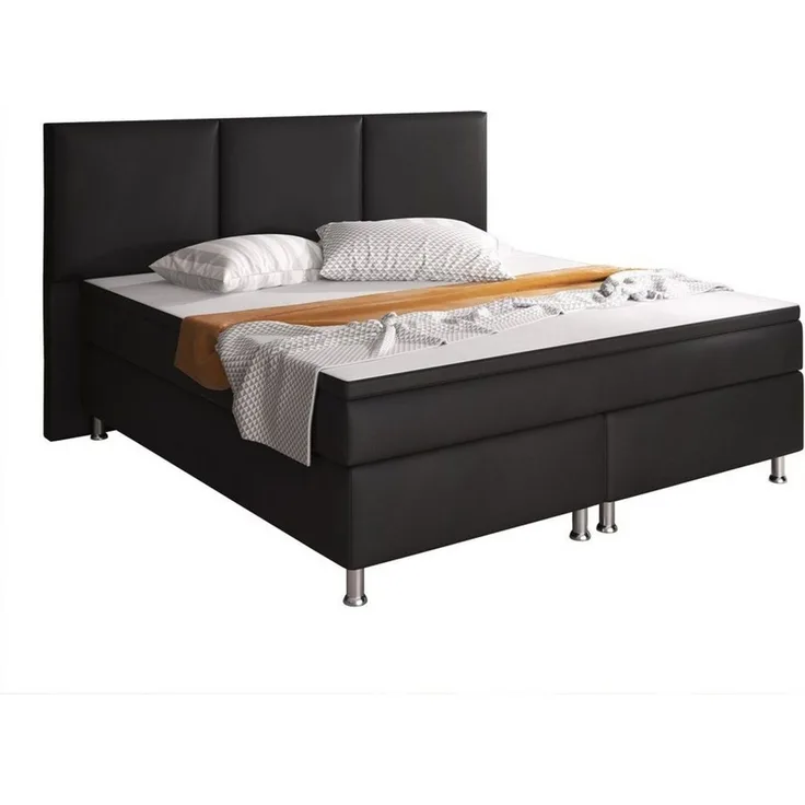 inter Boxspringbett Oslo Kunstleder mit 7 Zonen Taschenfederkernmatratzen und Topper (180x200 cm, Schwarz inkl. 7 Zonen Taschenfederkernmatratzen und Topper), Taschenfederkern-Komfort, gepolstertes Kopfteil, inklusive Matratzen