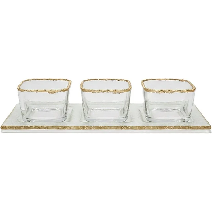 4er Glasschalen-Set mit Goldrand und Tablett - quadratische Dipschalen, 73 ml – Bild 3