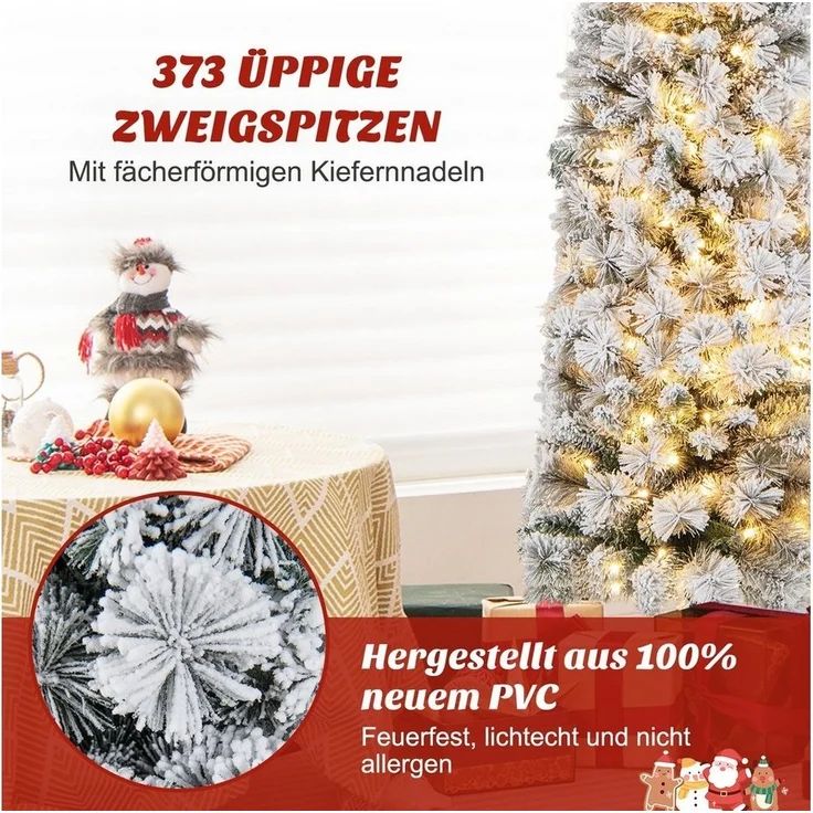COSTWAY Künstlicher Weihnachtsbaum, 180cm schmal mit Schnee und 150 LEDs – Bild 2
