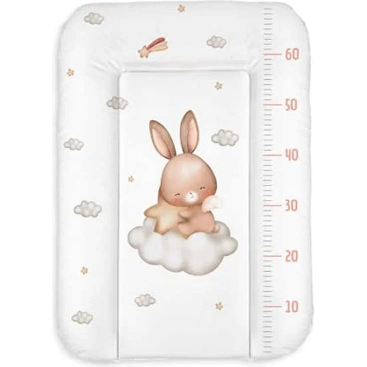 Wickelauflage 50x70 cm, Weiß mit Hase – abwaschbar & wasserdicht, weich für Neugeborene – Wickeltischauflage für Wickelkommode – Baby Wickelunterlage, schnell abwischbar – Bild 2