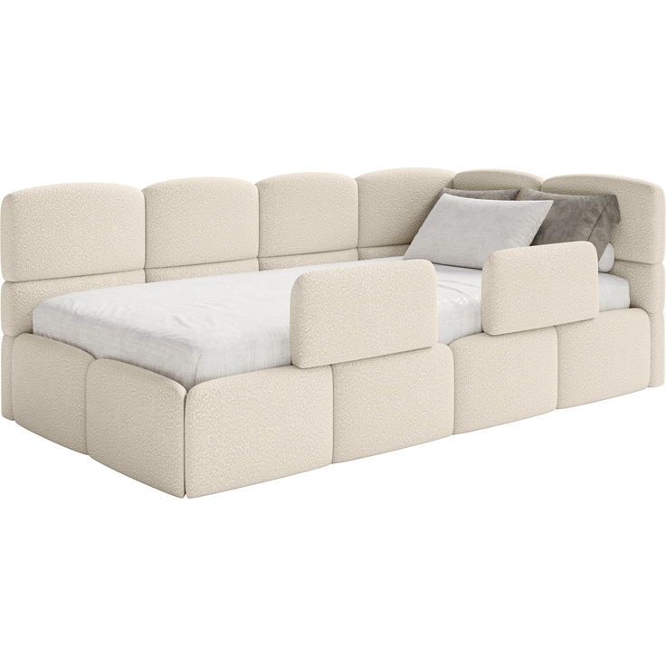 Selsey 'Cloudy' Kinderbett 120x200, Kopfteil rechts, Matratze & Bettkasten, Bouclé Hellbeige