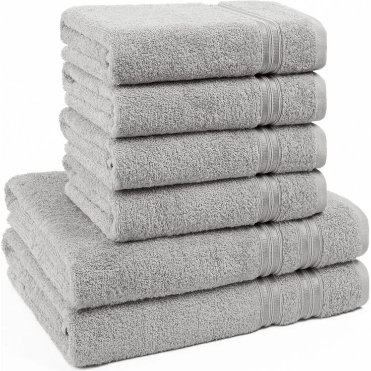 Hammetex 6 teiliges Handtuch Set, 100% Baumwolle Weich Saugstark Qualität Handtücher Set, 2 Badetücher 70x140 cm, 4 Handtücher 50x100 cm, Hellgrau – Bild 1