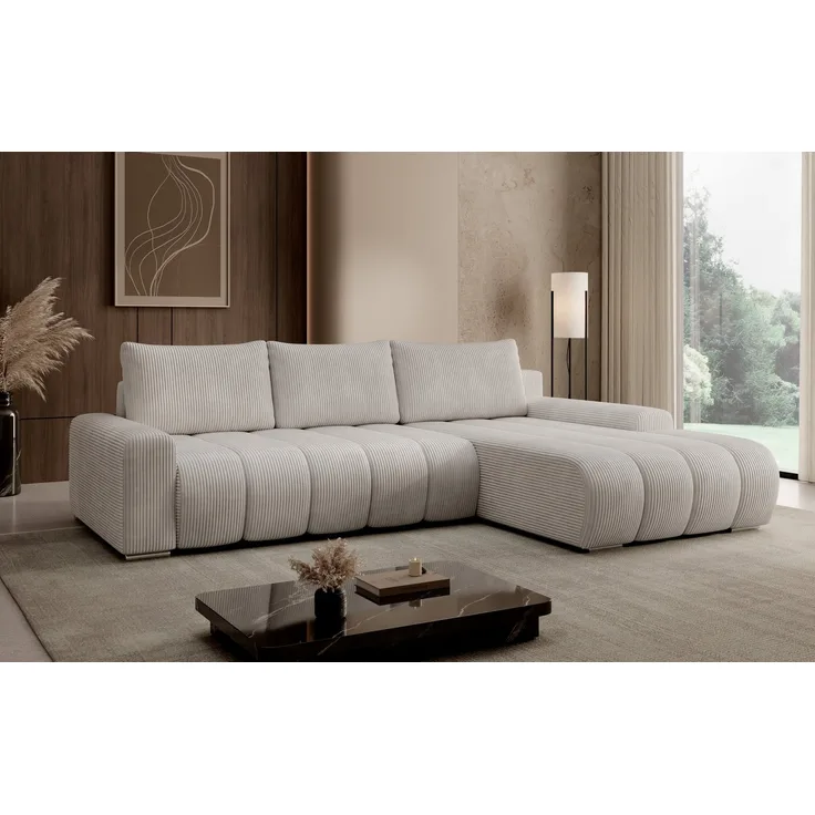 PROMETO Möbel Ecksofa Porto L, mit Schlaffunktion und Bettkasten, L-Form, beige, links/rechts