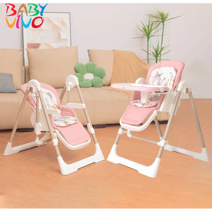 Baby Vivo 3in1 Kinderhochstuhl / Babywippe höhenverstellbar für Kinder - Lulu in Rosa