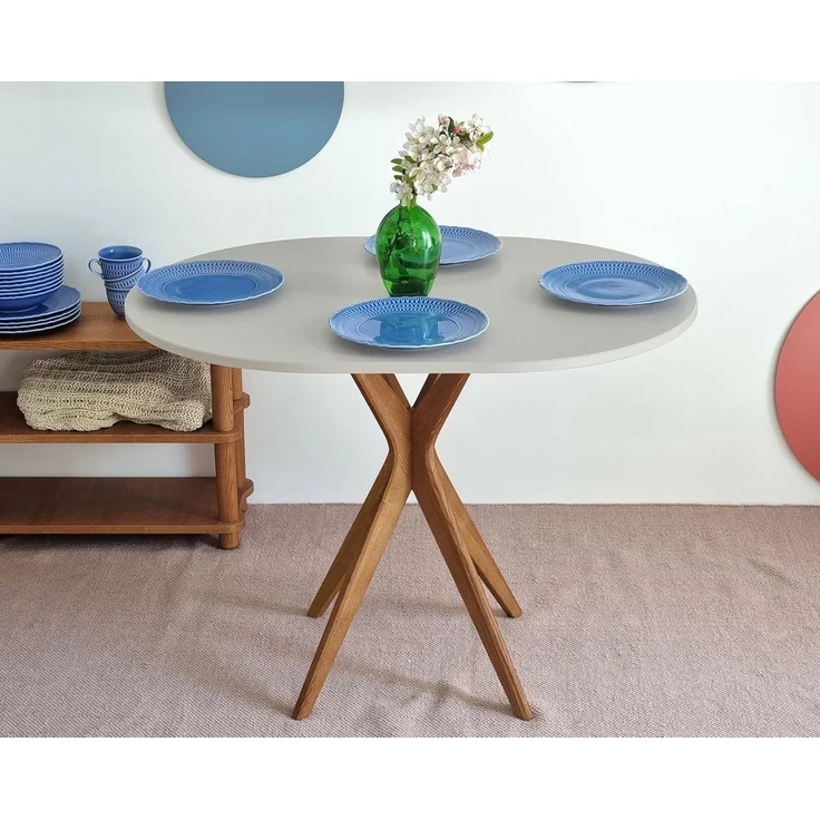 Ragaba ovaler Esstisch, MDF & Massives Eschenholz, 75x100 cm, Braun Beige – Bild 2