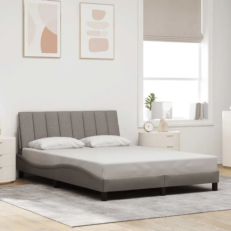 Doppelbett, Bettgestell Modernen ohne Matratze Taupe 140x190 cm Stoff d2656e – Bild 2