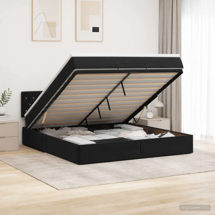 vidaXL Ottoman Bett mit Matratze Schwarz 140 x 190 cm Samt 3456485 – Bild 1