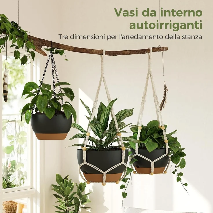 Blumenampeln Makramee 3er Set Selbstbewässerung Kette Schwarz – Bild 2