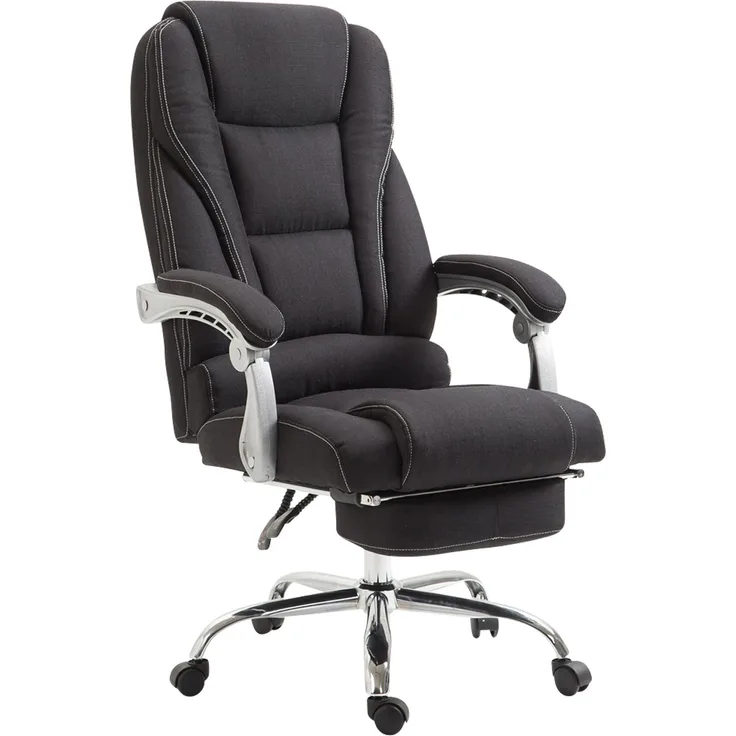 DELUKE® Bürostuhl MIAMI Stoff - 118x68x64, Schwarz Stoff Metall in Chromoptik Gestell ergonomische Bürostühle Homeoffice Stuhl mit Rollen