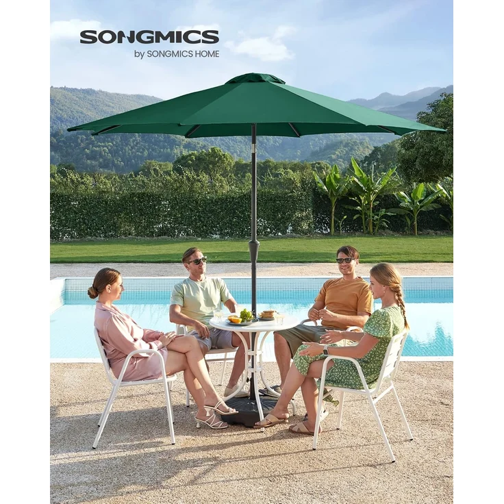 SONGMICS Sonnenschirm 300 cm, UPF 50+, Strandschirm, beidseitig um 30° knickbar, Sonnenschutz, mit Kurbel zum Öffnen/Schließen, für Terrasse, Balkon, Pool, ohne Ständer, grün GPU30GN – Bild 2