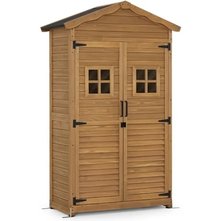 M MCombo Gartenschrank Gartenhaus Holz Wetterfest, Geräteschrank Gerätehaus Outdoor, für Außenbereich Garten Terrasse,1152 (Natur)