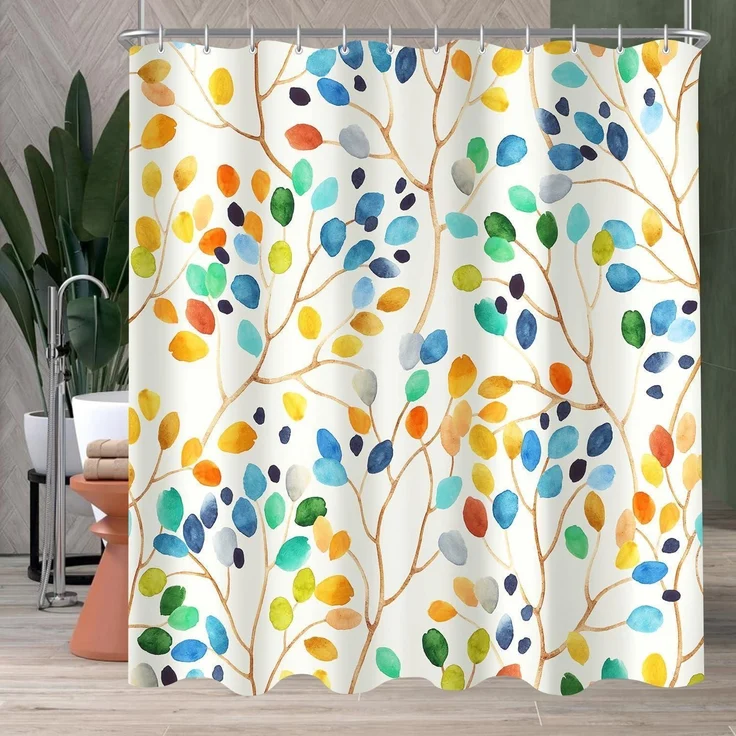 Duschvorhang Antischimmel Textil Bunter Baum 200x200cm wasserabweisend – Bild 1