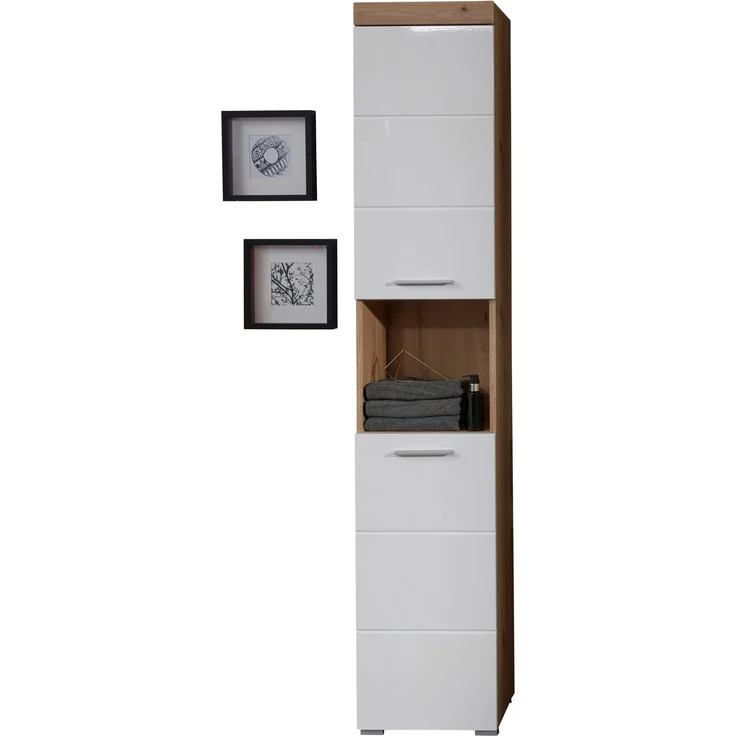 Trendteam 'Amanda' Hochschrank, Holz, Asteiche/Weiß Hochglanz, 190 x 31 x 37 cm – Bild 2