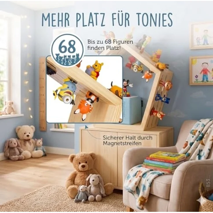 Baby Vivo Regal für Toniebox mit magnetischer Aufbewahrung für über 68 Tonies - Fünfeck – Bild 3