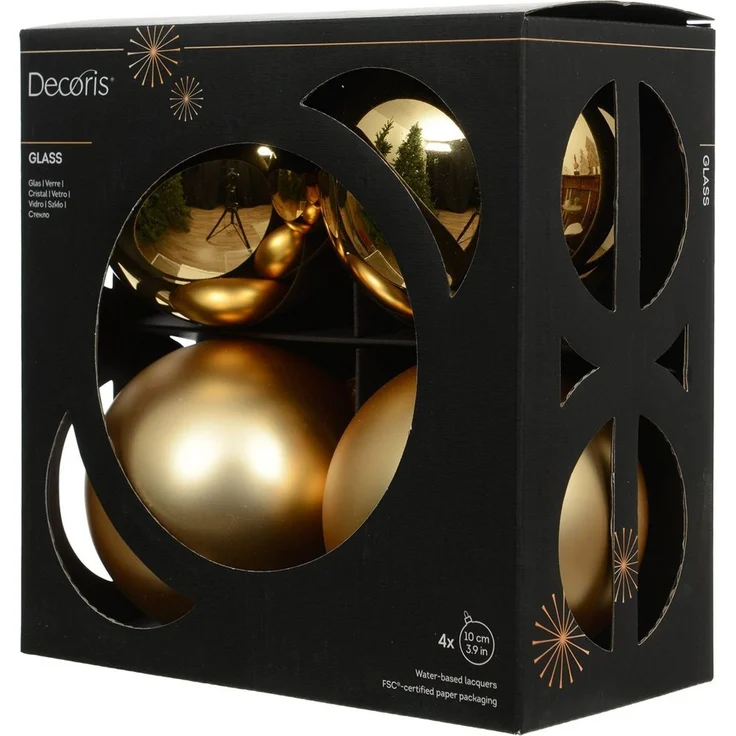 Kaemingk Weihnachtsbaumkugel, Weihnachtskugeln Glas 10cm 4 Stück - Hellgold